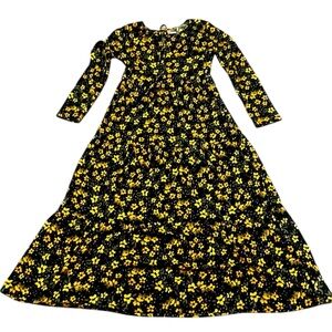 Free People Black and Yellow flower Long Sleeve Floral Maxi Dress in BOHO size s